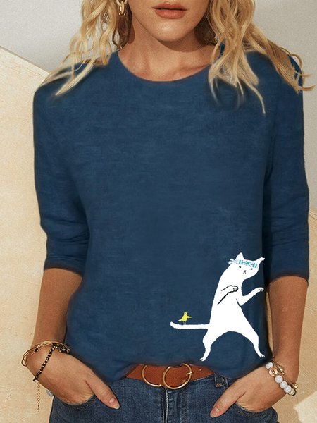 

Fun cat and chick print ladies spring design knit top, Multicolor, Tops