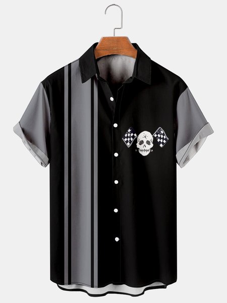

Creative Skull Graphic Short Sleeve Casual Men's Shirt, As picture, Men's Floral shirt
