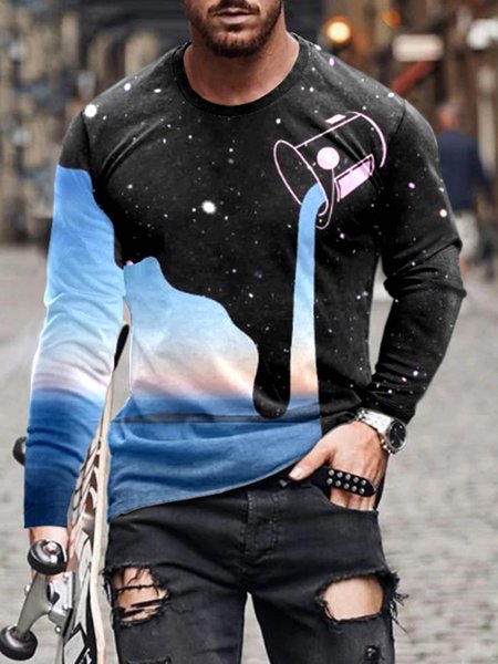 

Men's Water Pattern Long Sleeve Tee, As picture, T-shirt
