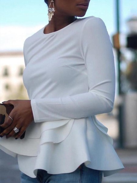 

Regular Fit Round Neck Flouncing Top, White, Tops