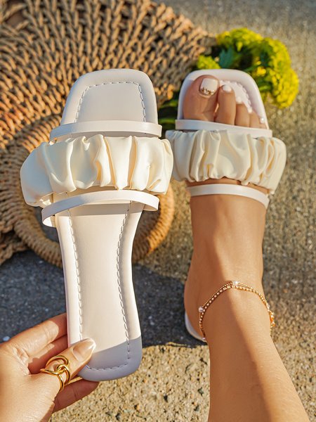 

Folded Pu Leather Bohemian Summer Slipper, Beige, Sandals & Slippers