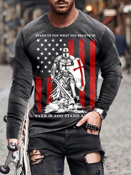 

Men's Cross Pattern Long Sleeve Tee, As picture, T-shirt