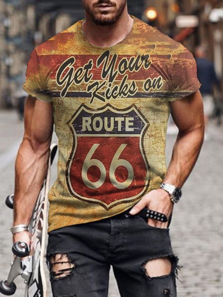 Route 66 Graphic Casual Long Sleeve Tee, As picture, T-shirt