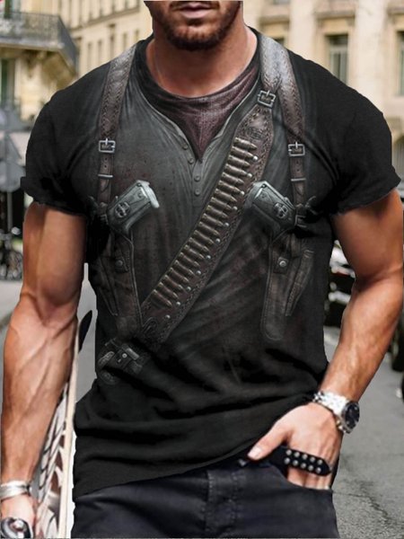 Men's Retro Pattern Short-sleeved Tee, As picture, T-shirt