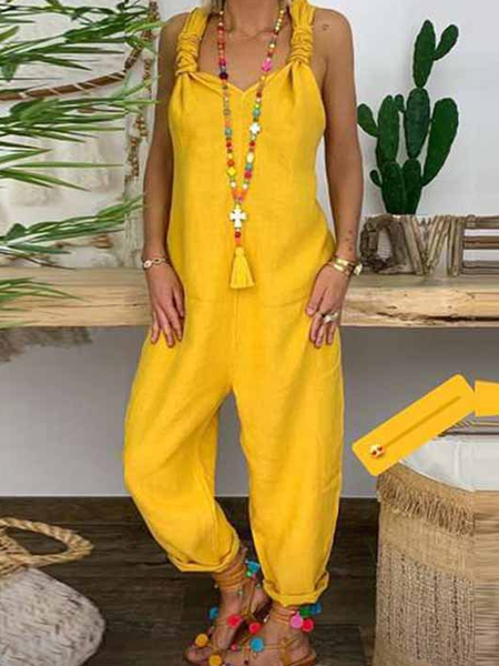 

Casual Plain Jumpsuit & Romper, Yellow, Jumpsuits