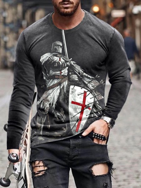 

Men's Cross Pattern Long Sleeve Tee, As picture, T-shirt