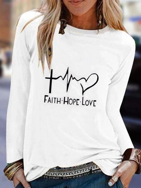 

Regular Fit V Neck Letter Long sleeve tops, White, Tops