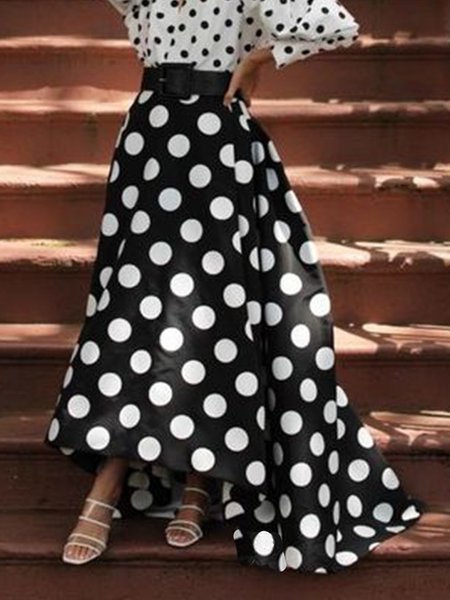 

Daily Vintage Polka Dots Regular Fit Skirts, Black, Maxi Skirts