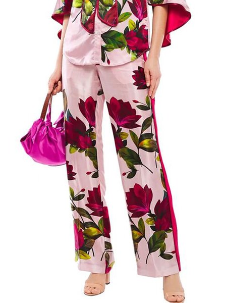 

Daily Floral Regular Fit Pants, Pink, Wide Leg Pants