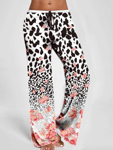 

Boho Floral Cotton Blends Loosen Leopard Pants, Flower, Pants