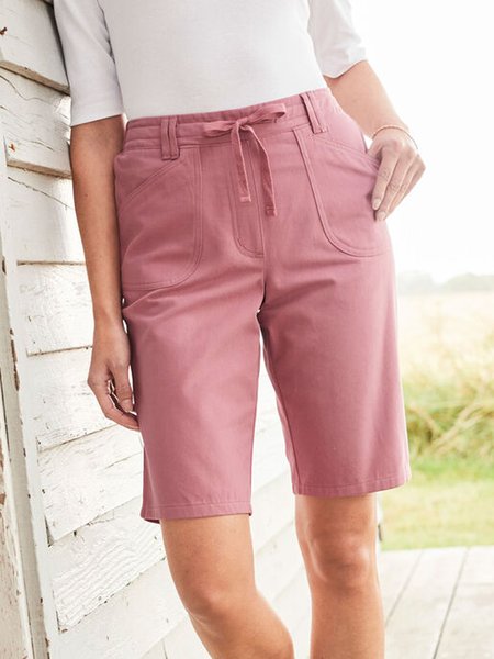 

Solid Regular Fit Casual Pants, Pink, Shorts
