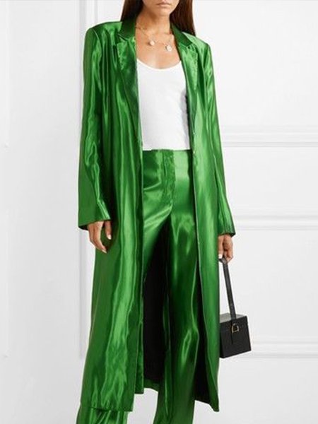 Long sleeve Flat Collar Regular Fit Satin Outerwear, Green, Cardigans
