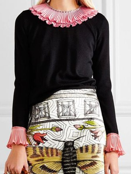 

Regular Fit Color Block Turtle Neck Top, Black, Tops