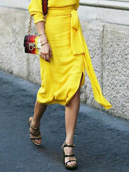 

Daily Regular Fit Elegant Midi Skirts, Yellow, Mini Skirts
