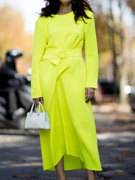 

Daily Crew Neck Regular Fit Dress, Yellow, Midi Dresses