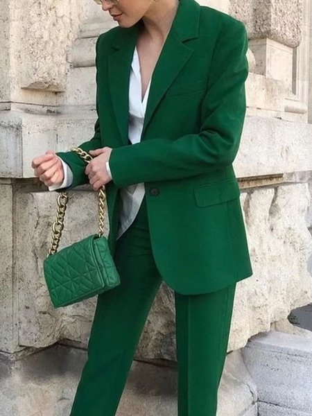 

Work Long Sleeve Flat Collar Regular Fit Outerwear, Green, Blazers