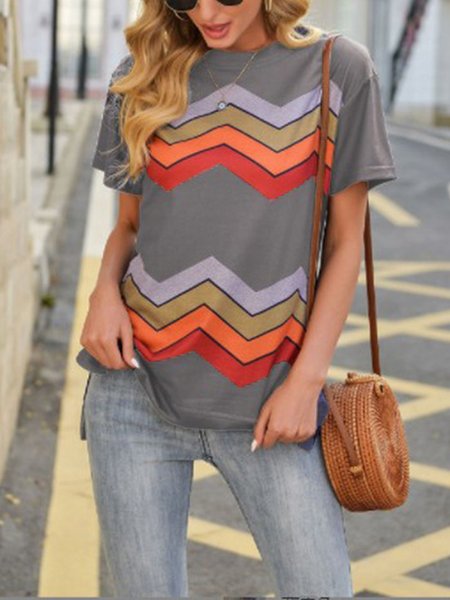 

Loosen Casual Printed Shirts & Tops, Gray white, T-Shirts