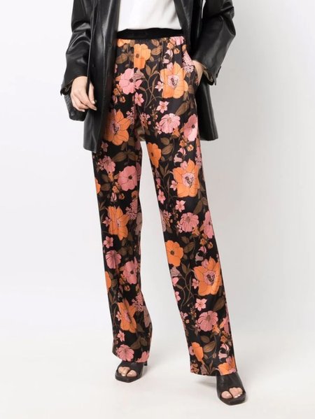

Regular Fit Vacation Floral Pants, Black, Wide Leg Pants