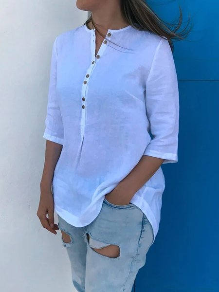 

Casual Linen Loosen Shirts & Tops, White, Tops