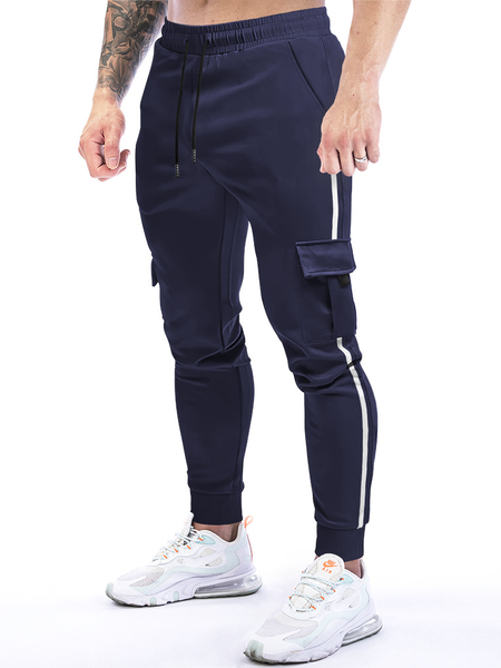 

Men's Side Printed Multi-Pocket Track Pants, Dark_blue, Pants