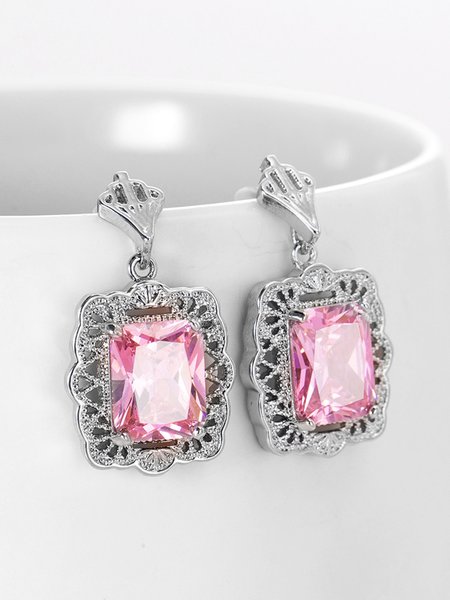 

Square Crystal Topaz Earrings, Pink, Earrings