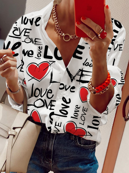 

Plus size Heart Printed Casual Shirts & Tops, White, Blouses & Shirts