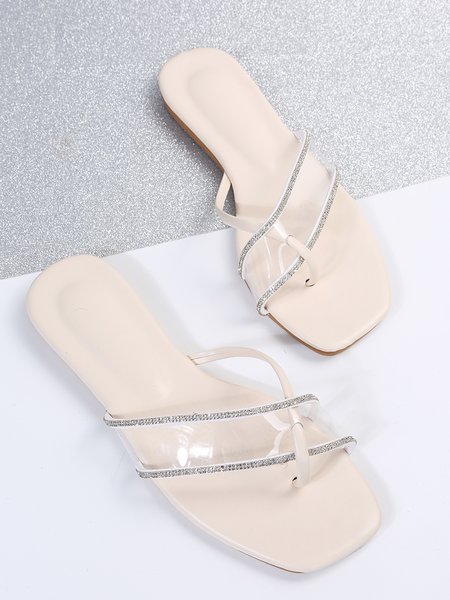 

Rhinestone Transparent Strip Sexy Flip Flops, Beige, Sandals & Slippers