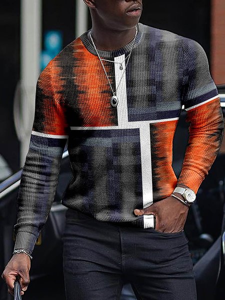 

Men's Color Striped Pattern Sweater, As picture, Sweater