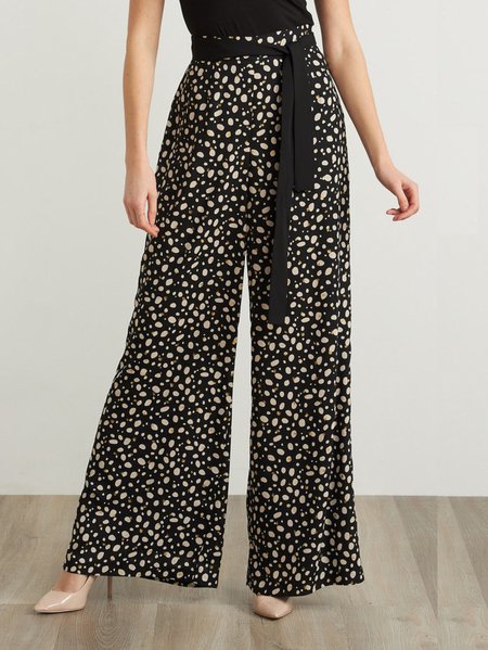 

Regular Fit High Waist Belted Pants, Black, Wide Leg Pants