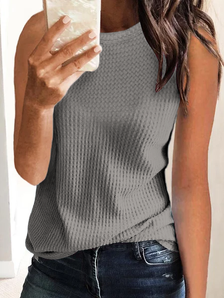 

Plain Casual Crew Neck Tanks & Camis, Gray, Tank Top