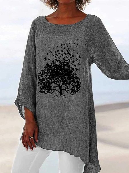 

V Neck Loosen Plants Shirts & Tops, Gray, Tops