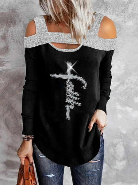 

Loosen Hollow Out Letter Shirts & Tops, Black, Tops