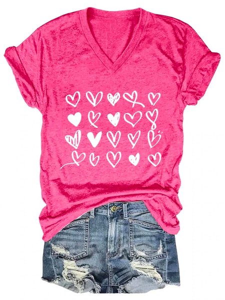 

Valentine's Day Heart V Neck Shirt & Top, Pink, T-shirts