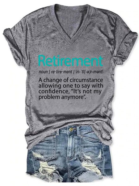 

Retirement V Neck Short Sleeve T-shirt, Gray, T-shirts