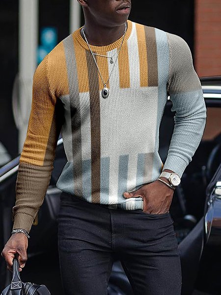 

Men's Color Striped Pattern Sweater, As picture, Sweater