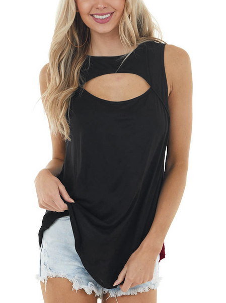 

Casual Crew Neck Tanks & Camis, Black, Tank Top