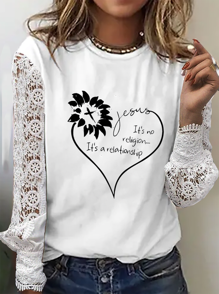 

Letter Cotton Blends Long sleeve tops, White, Tops