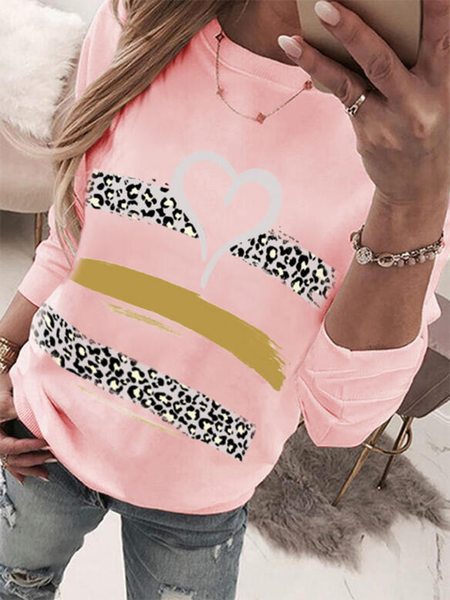

Casual Heart Leopard Long sleeve Shirts & Tops, Pink, T-Shirts