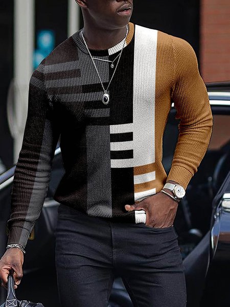 

Men's Color Striped Pattern Sweater, As picture, Sweater