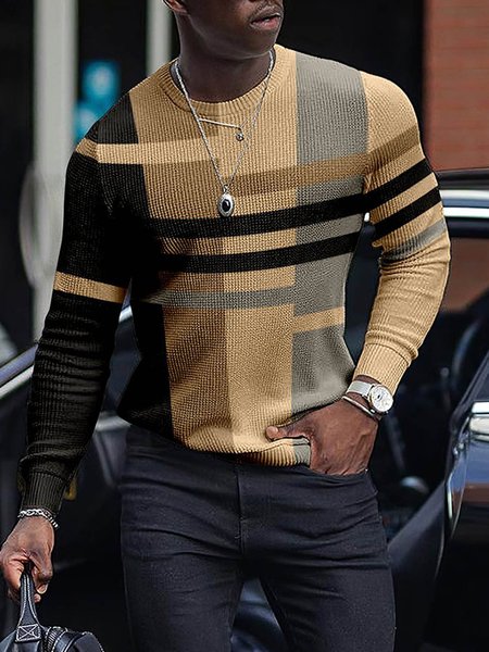 

Men's Color Striped Pattern Sweater, As picture, Sweater