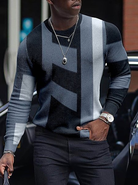 

Men's Color Striped Pattern Sweater, As picture, Sweater
