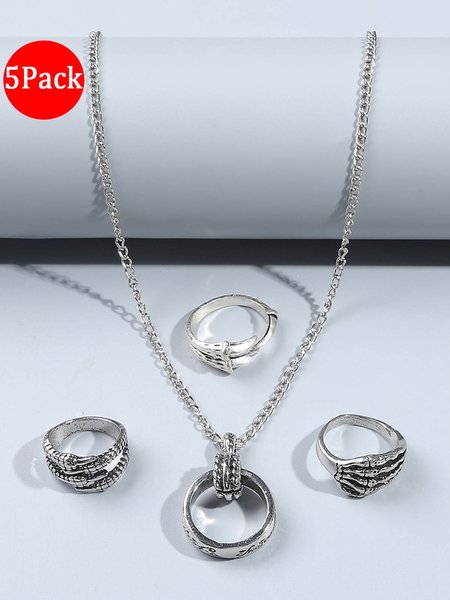 4pack Men's and Women's Rings and Necklaces, As picture, Men Necklaces