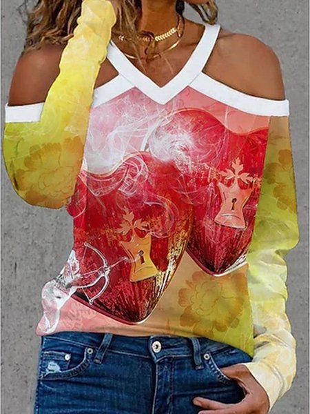 

Heart Sweet V Neck Cotton Blends Shirts & Tops, Multicolor, Tops