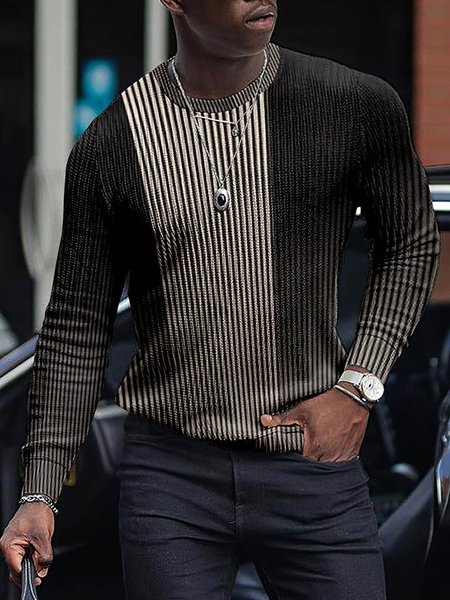 

Men's Color Striped Pattern Sweater, As picture, Sweater