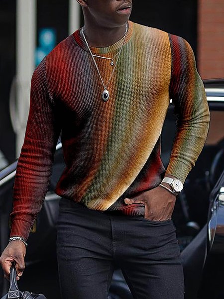 

Men's Color Striped Pattern Sweater, As picture, Sweater