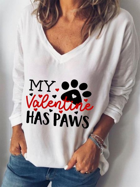 

Casual Long Sleeve V Neck Plus Size Printed Tops T-shirts, White, T-Shirts