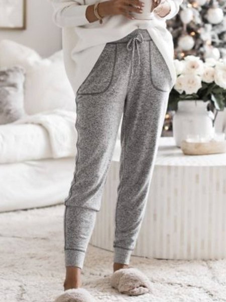 

Solid Pockets Regular Fit Sweatpants, Gray, Pants