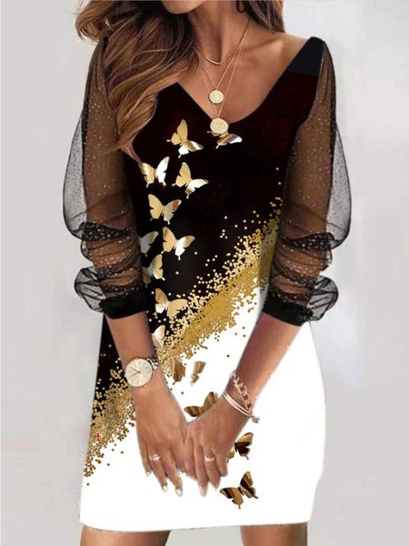 

Butterfly Color Block Vacation Dresses, Black, Mini Dresses