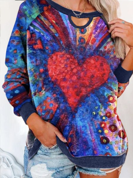 

Casual Cotton Blends Loosen heart Sweatshirt, Multicolor, Hoodies & Sweatshirts