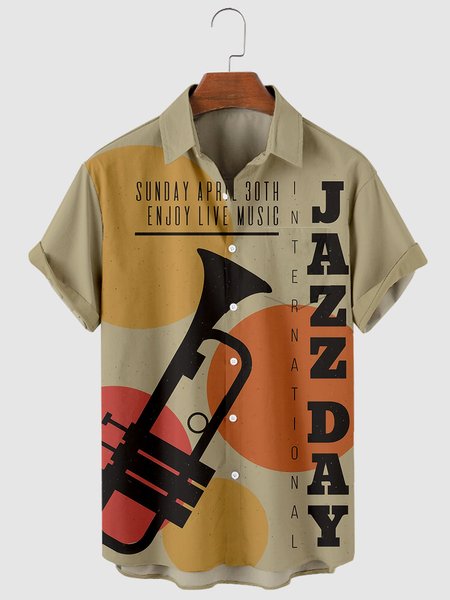 

Creative Music Elements Graphic Short Sleeve Casual Men's Shirt, Image 1 (026), Men's Floral shirt